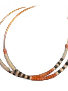 Plunder Gold Hoop Earrings with Orange, Black & White Beads